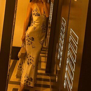 NIA white and black oriental style floral maxi dress